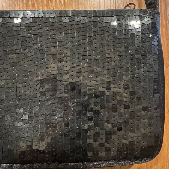 Y2K Black Satin Sequin Shoulder bag 90s Mini Purse Zip Vintage Holiday Glam - Picture 2 of 7